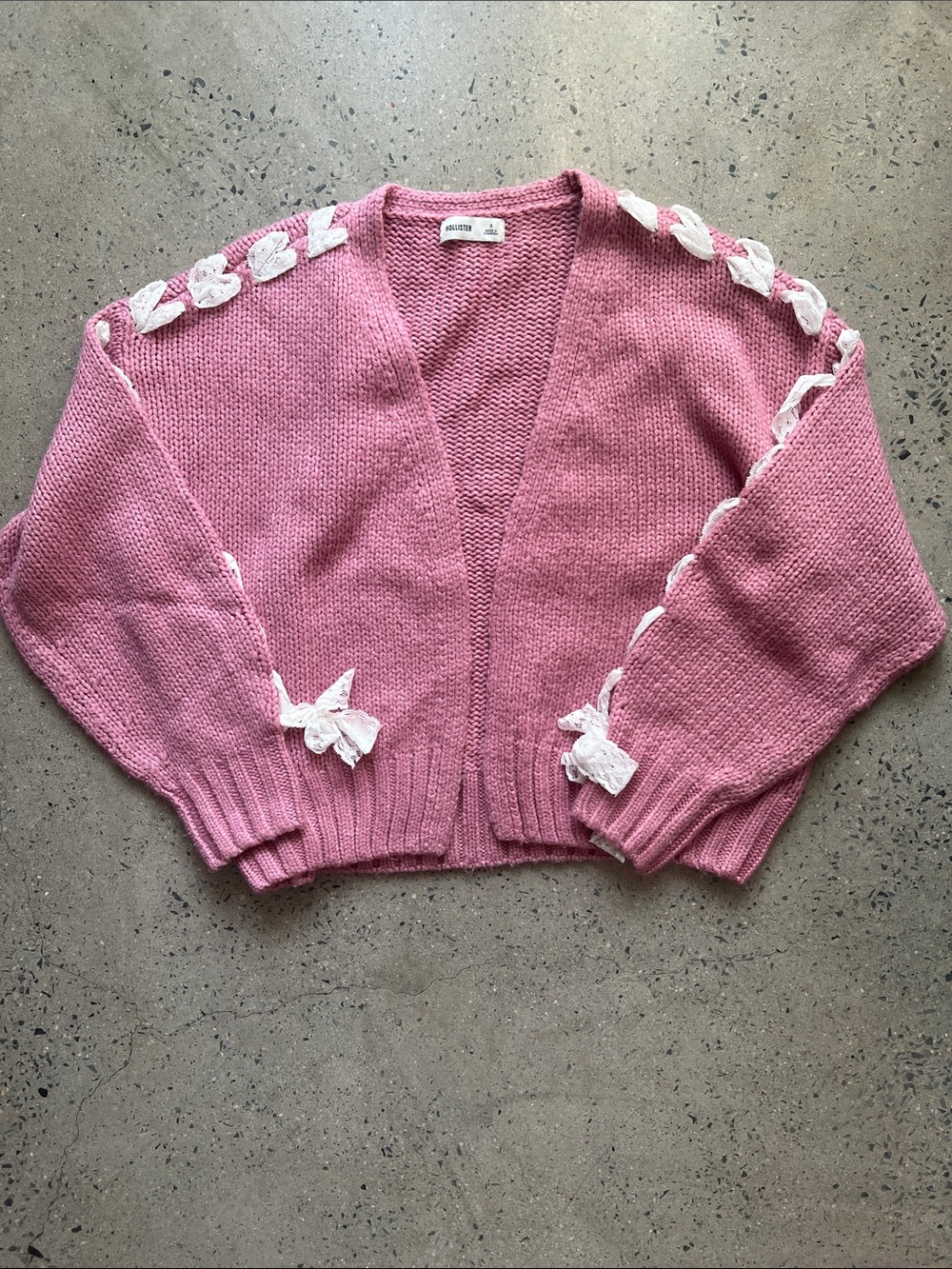 Hollister Dusty Pink Knit Cardigan with Lace Bow Accents